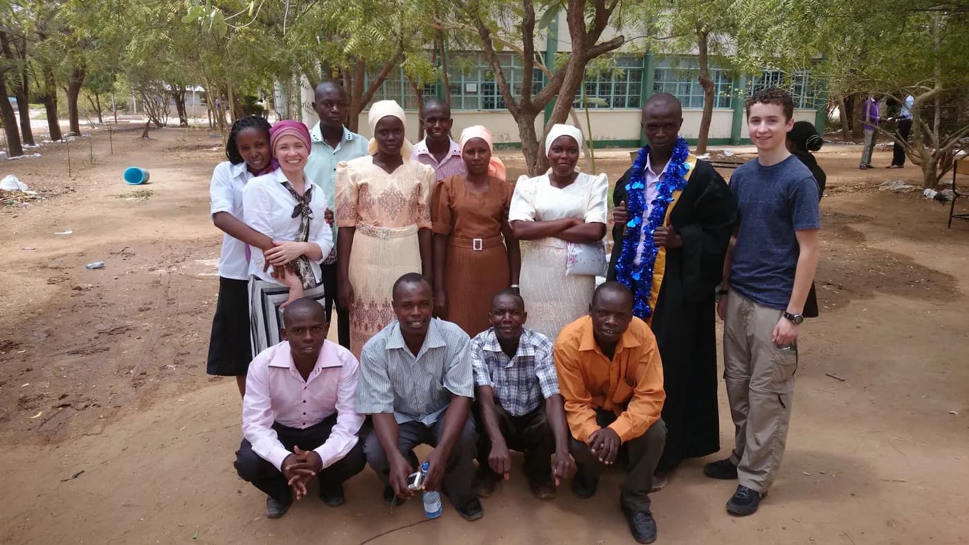 Christin and her son gathered with friends in Kenya