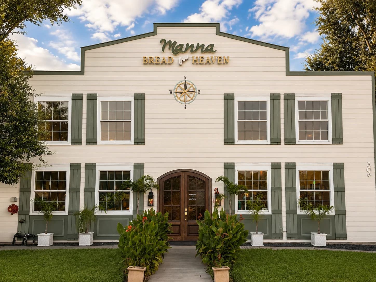 The welcoming exterior of Manna Bread from Heaven in Tomball